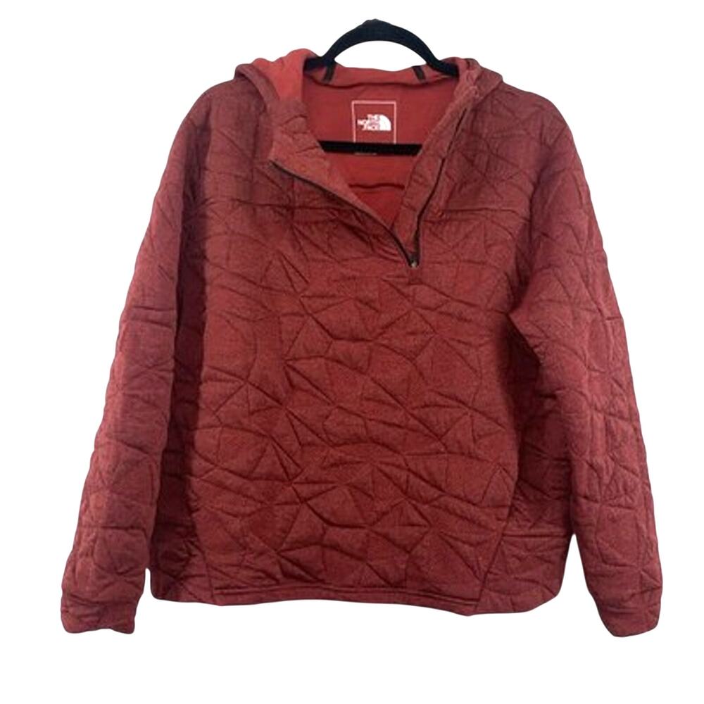 The North Face women's red 1/4 side zip quilted hoodie 2 front pockets size L